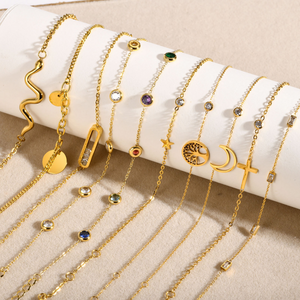 Braccialetti in acciaio inossidabile con zircone geometrico con croce di luna placcato in oro per donna gioielli di moda da donna - Product Image 1