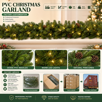 Guirlande de Noël en pin, feuillage dense en PVC, lumières LED blanc chaud, pommes de pin, décoration pour la maison, l'hôtel, les événements, les fêtes, fournisseur en gros