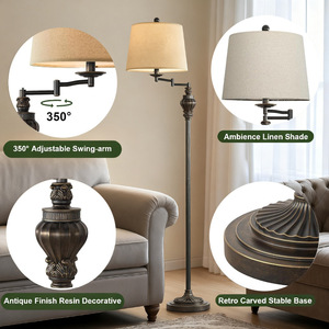 Lámpara de Pie Tradicional con Base de Hierro, Pantalla Beige, Altura Ajustable, Fuente de Luz LED, Portalámparas E26, Iluminación para Sala de Estar y Dormitorio - Product Image 4