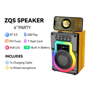 SING-E ZQS14102 Haut-parleur karaoké en bois de 4 pouces avec lumières RGB, Bluetooth, micro sans fil TWS, parfait pour <span class=keywords><strong>les</strong></span> divertissements en plein air - Product Image 2