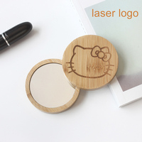 Miroir rond en bois avec logo personnalisé Miroir de poche écologique Miroir compact Maquillage en bambou et outils pour cadeau pour filles