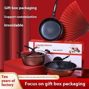 Trung Quốc Màu Đỏ ba mảnh không dính <span class=keywords><strong>Cookware</strong></span> <span class=keywords><strong>Set</strong></span> cho cuộc họp hàng năm kỷ niệm sự kiện hoặc món quà-Chảo Bộ - Product Image 2