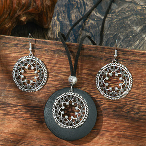 Vintage Alloy <b>Necklace</b> And Earring Set Water Drop Shape Antique Silver Plated Women's Jewelry Sets Fashion <b>Boho</b> Style - Product Image 4
