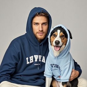 조이메이 맞춤 로고 디자이너 패셔너블 강아지 후드티 편안한 면 소재 반려동물 의류 보호자 후드 스웨트셔츠 세트 - Product Image 4