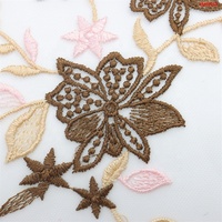 Tissu Textile Ethnique Brodé, Dentelle Florale Marron, Tissu de Bordure Décoratif pour Vêtements