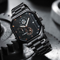 Reloj Cuadrado de Moda para Hombre, Multifunción, Cronógrafo, Movimiento de Cuarzo, Resistente, Luminoso, Tres Agujas, Acero Inoxidable
