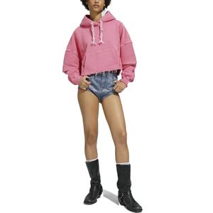 Hoodie court et ample rose vif, coupe streetwear, épaules tombantes, effet usé, en molleton 100% coton, style streetwear - Product Image 5