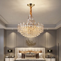 Lustre suspendu contemporain de luxe en fer et cristal blanc chaud avec CRI 90 élevé pour l'éclairage du salon