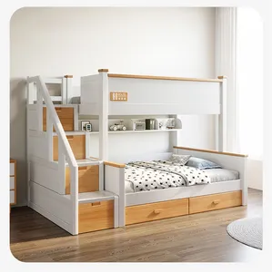 Tempat tidur anak DIY, harga pabrik ruang hemat furnitur modern dengan laci meja lemari pakaian kayu solid tempat tidur anak