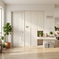 Armoire de chambre murale complète avec portes assorties, cloison de séparation, console décorative flottante et unité de rangement à tiroirs