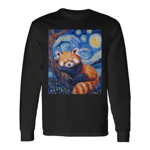 Camiseta de manga larga con estampado de la noche estrellada de Van Gogh de Red Panda - Product Image 1