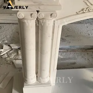 Decorative Victorian Natural Freestanding Cast Stone Fireplace Mantel Surround Luxury Beige Marble Column Fireplace