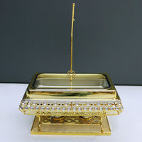 Plat de service de luxe 9L doré avec diamants, chauffe-plat suspendu pour buffet, chauffe-plat à alcool pour hôtel, mariage, banquet