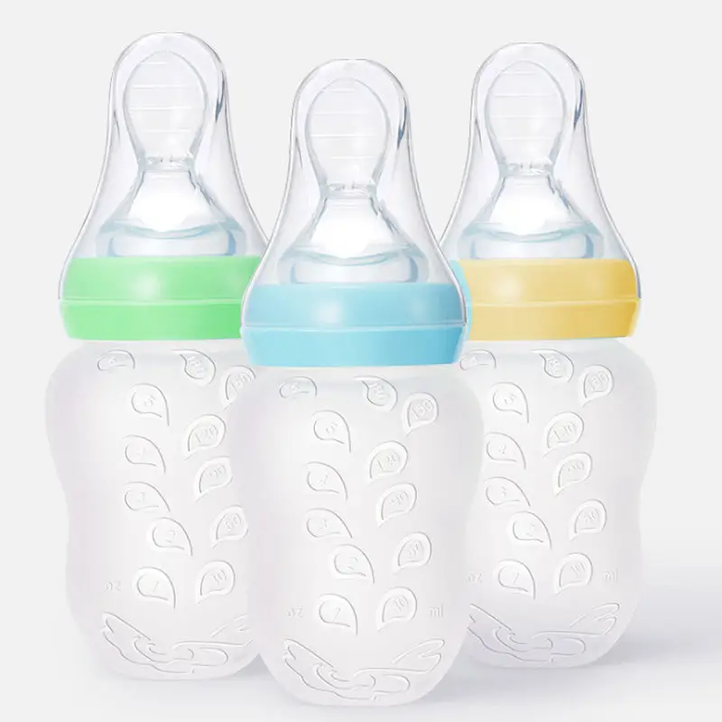 Silicone Baby Bottles with Nipple and Spoon Natural Baby Bottle BPA Free Baby Feeding Bottles Natural Feel, Easy to Clean