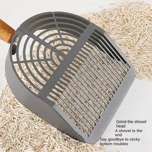 Cuchara de arena <span class=keywords><strong>para</strong></span> gatos ecológica de acero inoxidable y madera 201 con <span class=keywords><strong>pala</strong></span> de orificio fino <span class=keywords><strong>para</strong></span> eliminación de residuos de mascotas y limpieza de excrementos - Product Image 3