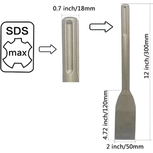 DZ mata bor palu pahat ubin, 2 inci X 12 inci SDS-Max untuk Beton batu bata & batu DIY & kelas industri dengan pegangan baja - Product Image 2