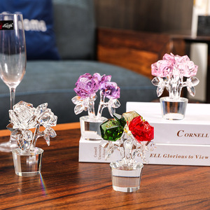 Crystal Rose Flower Decorations K9 Crystal Laser Engraved Home Decoration Gift <b>Ornament</b> - Product Image 1