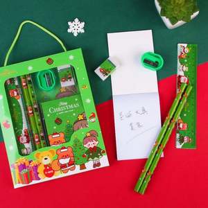Regalo de Navidad, Juego de Papelería de Madera de Seis Piezas, Lápices para Estudiantes, Niños, Útiles Escolares, Regalo Navideño, Juego de Papelería Infantil - Product Image 2