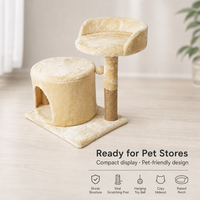 Arbre à chat en peluche durable à 2 niveaux avec poteau à gratter en sisal et lit supérieur rond pour chats/chatons d'intérieur (vente en gros)
