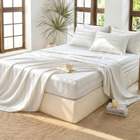 Parure de lit 3-en-1 en satin 100 % polyester rayé, drap plat à rayures de satin de 3 cm de large avec 2 taies d'oreiller, linge de lit de luxe