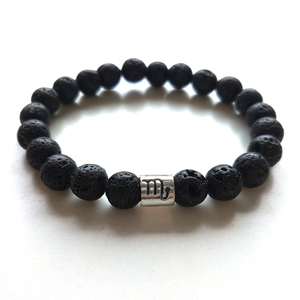 Nuovo arrivo naturale pietra lavica braccialetto Vintage argento placcato 12 segno zodiacale braccialetto per gli uomini regali - Product Image 4