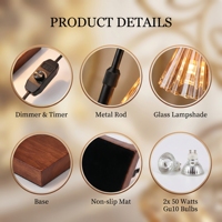 Lampe chauffe-bougie verticale côtelée de qualité supérieure avec minuterie automatique 2-8H, 4 niveaux de luminosité réglables et 2 ampoules GU10 pour la maison