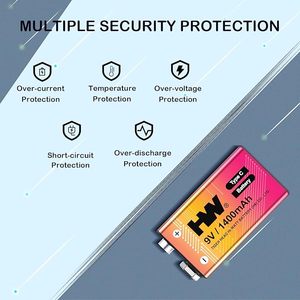 4 Pack HW prezzo all'ingrosso 9V USB batterie ricaricabili 1400mAh 1600 cicli batterie agli ioni di litio con cavo tipo-C - Product Image 6