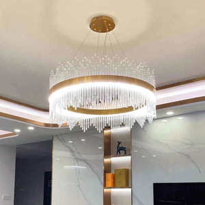 Modern round Crystal Chandelier with Rectangle Design <b>LED</b> Pendant <b>Lights</b> <b>for</b> Dining <b>Room</b> Kitchen Island Lighting Middle Size - Product Image 2