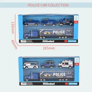 Set da gioco per bambini veicoli in metallo pressofuso auto della polizia giocattolo tre auto della polizia nel taxi con trattori lunghi