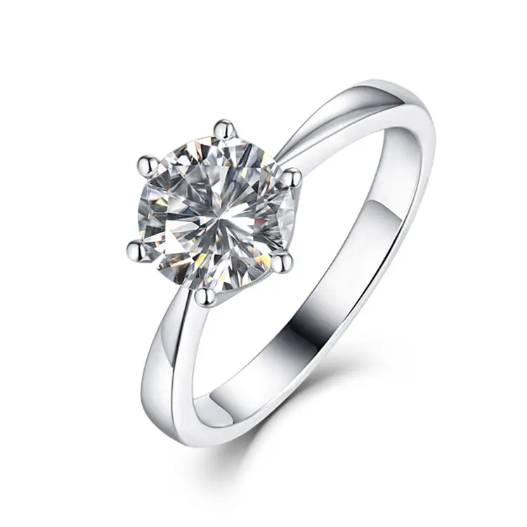 טבעת יהלומים מויסאניט טבעת יהלומים קלאסית 18k מותאמת אישית לחתונה שישה טפרים זהב לבן תיק נשים ידידותי לסביבה