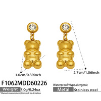 Nouvelles boucles d'oreilles pendantes pour femme, style européen et américain, motif ours agressif, incrustation de zircon, style simple et luxueux, en acier inoxydable plaqué or 18 carats