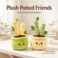 Prix d'usine Peluche Bambou porte-bonheur moelleuse en pot - Poupée en peluche en forme de plante de bambou vert pastel et jaune pour cadeaux promotionnels
