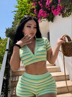 LSQ1178 Nouveauté 2026 Ensemble short moulant taille haute sexy et short rayé ajusté