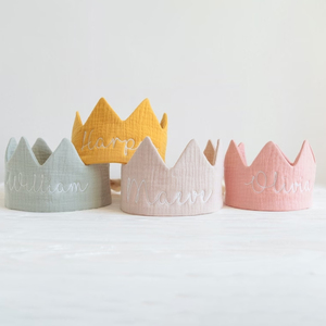 Personalized First Boys Girls Muslin Cotton Fabric <strong>Baby</strong> Toddler <strong>Headband</strong> Hat Kids Birthday Crown - Product Image 1