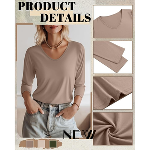 Camiseta de Manga Larga para Mujer, Cuello Redondo, Elástica, Informal, Básica - Product Image 5