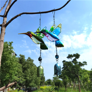 Campanas de Viento de Vidrio Fundido Kingfisher con Arte de Hierro Forjado, Campana de Viento de Metal con Colibrí y Campanilla, Venta Directa de Fábrica - Product Image 6