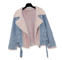 Nieuwe Stijl Fabriek Sherpa Overjas Vrouwen Wol Jas Berber Fleece Fancy Denim Jean Jas Met Bont Gewatteerde Jas Voor De Winter