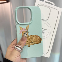Coque de protection en cuir souple à motif animal (cerf Sika) pour iPhone 17 Air, 16, 15, 14, 13, 12, 11 Pro Max