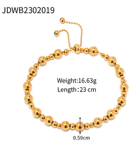 Pulsera de cadena de cuentas redondas ajustable de joyería de acero inoxidable chapado en oro de 18 quilates para mujer - Product Image 6