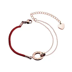 Женские браслеты, покрытые розовым золотом, большие и маленькие двойные круглые браслеты из нержавеющей стали