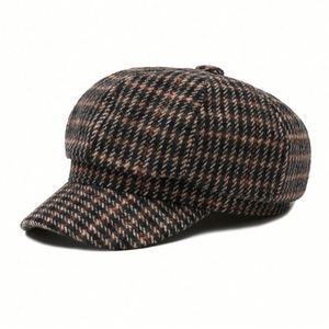 Gorro de boina retro japonés para mujer, estilo literario, cálido para otoño e invierno, con estampado a cuadros, gorra de pintor de moda, gorra de 8 paneles tipo Newsboy - Product Image 1
