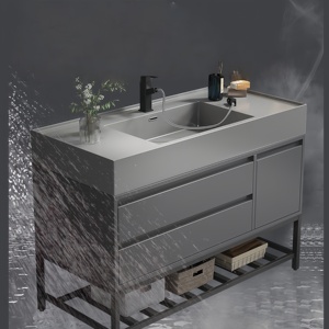 Modern European Minimalist Solid Wood Bathroom Cabinet Ceramic Basin Stainless Steel Drainer <b>Smart</b> <b>Mirror</b> Hotel Vanity Counter - Product Image 4