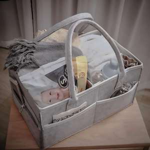 Nursery Basket-Baby Diaper Caddy Organizer for <b>Changing</b> Table-Portable Holder <b>Tote</b> <b>Bag</b>-Car Organizer with Removable Divider - Product Image 5