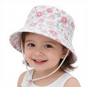 Verstellbares Kinnband 100% Baumwolle Blumenmuster UV-Schutz Kinder Bucket Hat Kinder Fischerhut Sonnenhut für Outdoor-Aktivitäten - Product Image 1