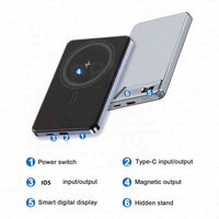Batterie externe magnétique élégante 22,5 W avec support, en aluminium, 10000 mAh, 5000 mAh, charge rapide Qi2