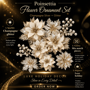 Set Ornamen Bunga Poinsettia Berkilau Dekorasi Pohon Natal Plastik Ranting Berry Liburan Hiasan Renda - Product Image 6