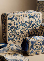 Ensemble de valises de voyage personnalisées avec logo, grand sac de voyage, boîte cadeau pour vêtements de bébé et maman, imprimé bleu, en coton, avec fermeture éclair, trousse de toilette
