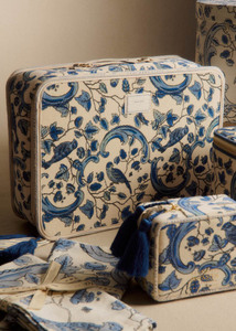 Ensemble de valises de voyage personnalisées avec logo, grand sac de voyage, boîte cadeau pour vêtements de bébé et <span class=keywords><strong>maman</strong></span>, imprimé bleu, en coton, avec fermeture éclair, trousse de toilette - Product Image 6