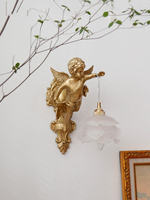 Applique murale rétro américaine en cuivre massif, style ange, vintage, pour salon, chambre, bureau, couloir, lampe murale LED à trois couleurs variables