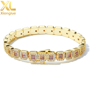 European American 8mm Ladder Pink Zircon Tennis Bracelet Hip-hop Accessories Mixed Zircon Men's Jewelry <b>Cross</b>-Border Fashion - Product Image 1